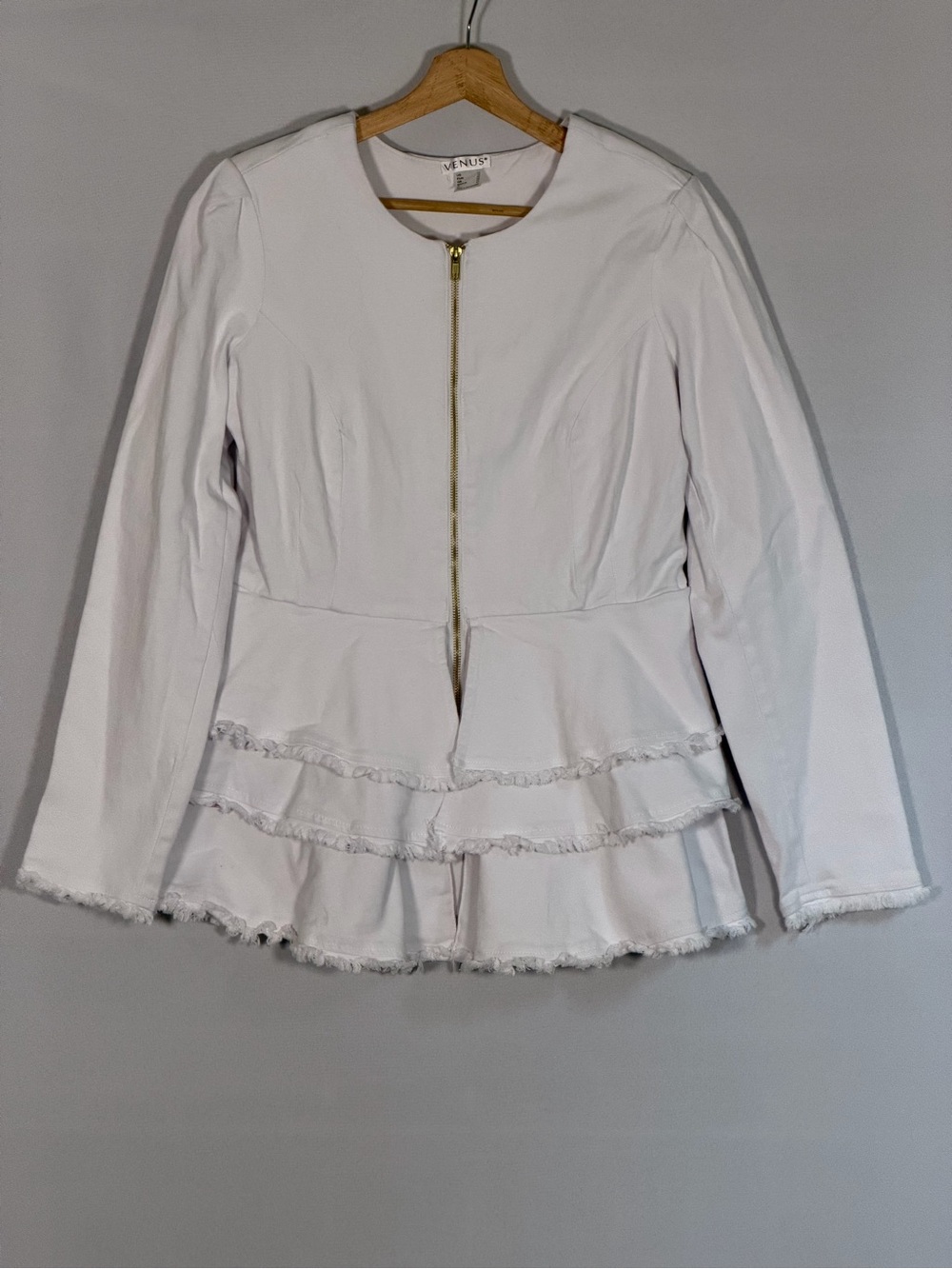 VENUS Women’s Size 14 White Corset Lace-Up Peplum Jacket Gold Zip Y2K